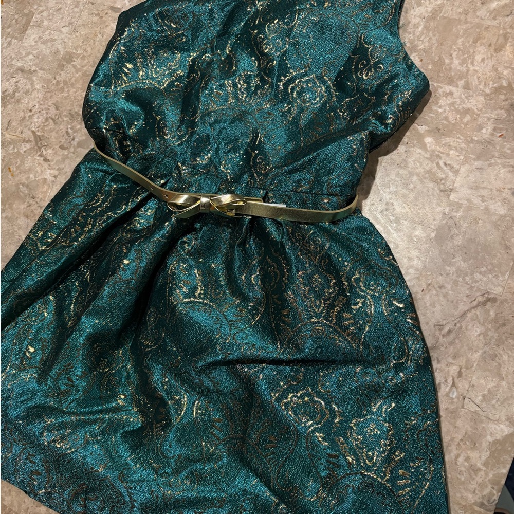 Beautiful Green and Gold Patterned Dress size 14 w/matching headband